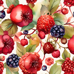 Watercolor summer berry, generative ai