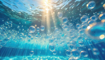 Water drops on blue in pool