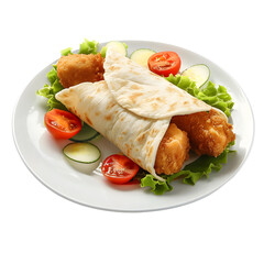 Tortilla wrap with fried chicken meat and vegetables isolated on Transparent Background. Ai generated  PNG close up