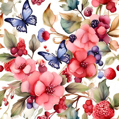 Watercolor summer berry, generative ai