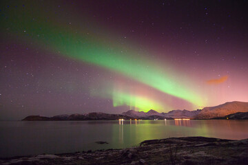 Naklejka na ściany i meble Northern Lights (aurora borealis) in northern Norway
