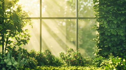 Summer Garden Sunlight: Nature Greenery with Bright Sun and Bokeh Design