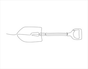 Continuous Line Drawing Of Shovel. One Line Of Shovel. Gardening Tool Continuous Line Art. Editable Outline.