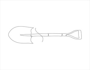 Continuous Line Drawing Of Shovel. One Line Of Shovel. Gardening Tool Continuous Line Art. Editable Outline.