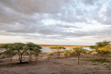 Serengeti, Tanzania, October 26, 2023. end of day landscape around Lake Masek