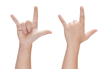 Child hand in I love you (Love hand sign language) Isolated on transparent background. PNG File