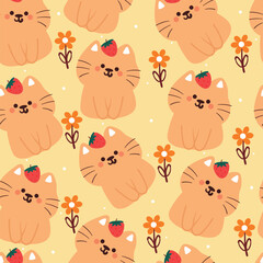 seamless pattern cartoon cat and flower. cute animal wallpaper for textile, gift wrap paper