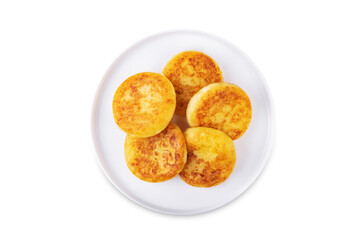 Korean cheese potato pancakes on a white isolated background