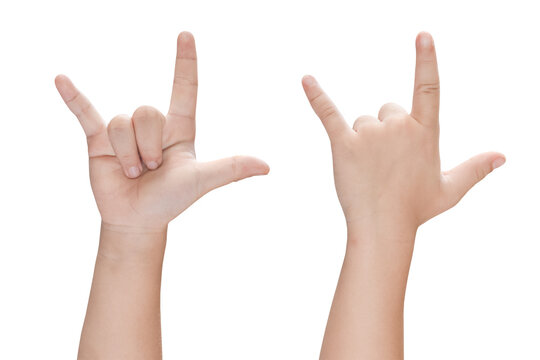 Child hand in I love you (Love hand sign language) Isolated on transparent background. PNG File