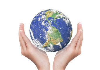 Globe, earth in child hand isolated on transparent background. Elements of this image furnished by NASA.