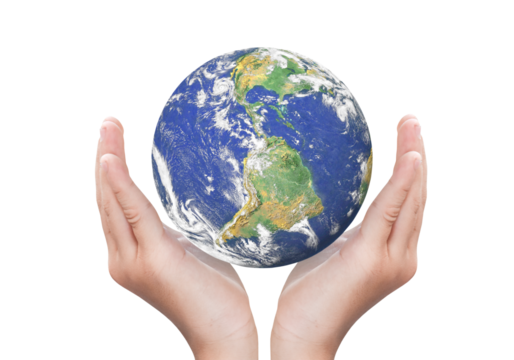 Globe, earth in child hand isolated on transparent background. Elements of this image furnished by NASA.