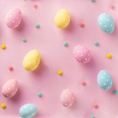 Easter eggs on a baby pink background, tilable seamless design for background, wrapping paper, holiday card
