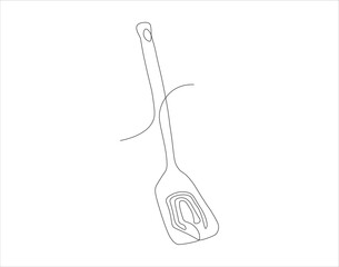 Continuous Line Drawing Of Spatula. One Line Of Spatula. Kitchen Tool Continuous Line Art. Editable Outline.