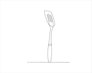 Continuous Line Drawing Of Spatula. One Line Of Spatula. Kitchen Tool Continuous Line Art. Editable Outline.