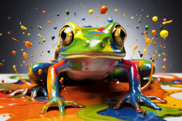a frog, cute, cartoon frog - obrazy, fototapety, plakaty
