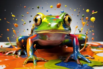 Muurstickers a frog, cute, cartoon frog © Salawati