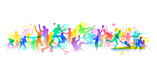 Sports background design with abstract modern template. Sport players in different activities.