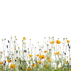 Meadow with flowers on transparent background 