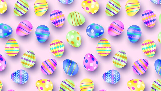 Colorful Seamless Pattern With 3D Easter Eggs