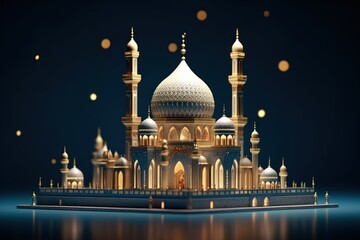 cute 3D Ramadan mosque illustration with copy space