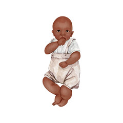 Watercolor newborn african american baby clipart illustration
