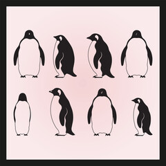 Naklejka premium Penguin silhouette set Clipart on a hex color background