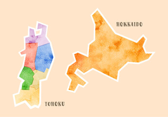 版ズレ風の素朴な日本地図：北海道・東北地方 - obrazy, fototapety, plakaty