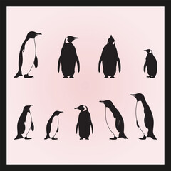 Obraz premium Penguin silhouette set Clipart on a hex color background