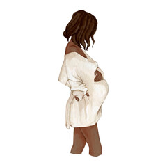 Watercolor pregnant african american woman clipart