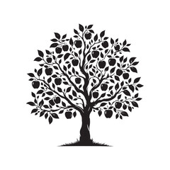 Timeless Elegance: A Majestic Apple Tree Silhouette Standing Tall Against the Sky - Apple Tree Illustration - Apple Tree Vector
