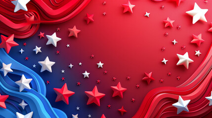 Beautiful USA patriotic banner design with 3d elements, stars and stripes. 