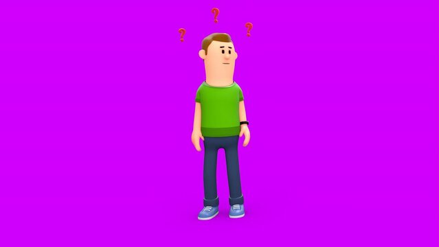 3D Rendered Animated Scene Of Confused Man Getting Question Marks Over His Head