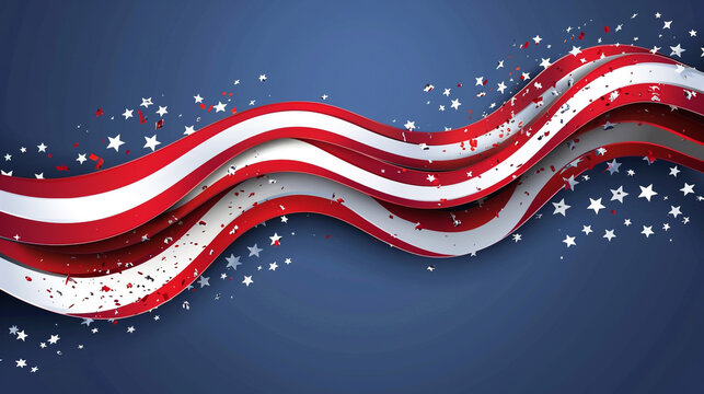 Beautiful USA patriotic banner design with 3d elements, stars and stripes. 