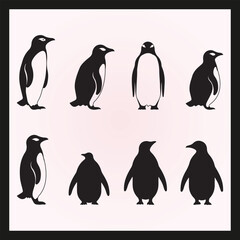 Obraz premium Penguin silhouette set Clipart on a hex color background