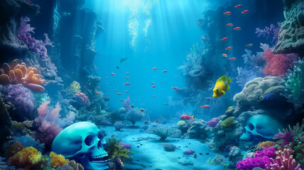 Obraz premium Skulls on the underwater with the colorful, Illustration