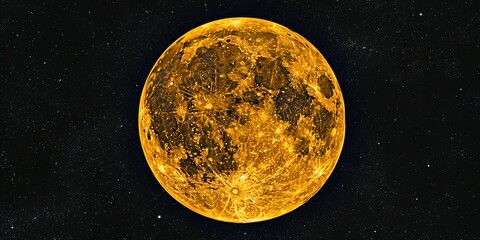 Yellow moon in the night sky with a natural evening landscape - obrazy, fototapety, plakaty