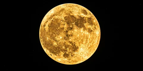 Deurstickers Yellow moon in the night sky with a natural evening landscape © Brian