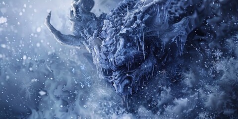 Hell freezing over - frozen devil in blue and covered with ice after the impossible happens - obrazy, fototapety, plakaty