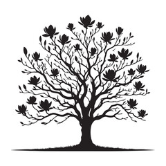 Timeless Beauty: A Majestic Magnolia Tree in Silhouette - Illustration of Magnolia Tree - Vector of Magnolia Tree - Silhouette of Magnolia Tree
