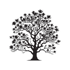 Timeless Elegance: A Majestic Magnolia Tree Silhouette - Magnolia Tree Illustration - Magnolia Tree Vector
