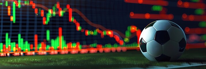 Naklejka premium Soccer ball and stock charts - sports betting concept for soccer and futbol use