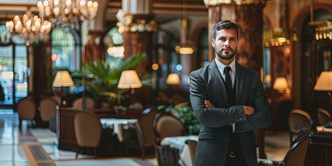 Obraz premium Concierge in the lobby of a fancy hotel or lodge