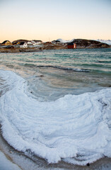 Frozen sea, with ripple-shaped ice formation, Sommaroy near Tromso, northern Norway