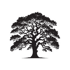Guardian of the Forest: A Majestic Oak Tree Silhouette Standing Tall and Proud - Illustration of Oak Tree - Vector of Oak Tree - Silhouette of Oak Tree
