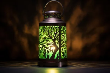 Tuinposter Green lanterns radiated soft light all around © Nico