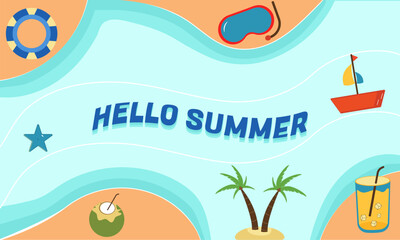 Summer vacation holiday background design with travel vector illustration.