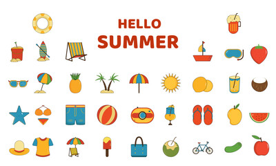 Summer and travel flat icons. Vector illustration.