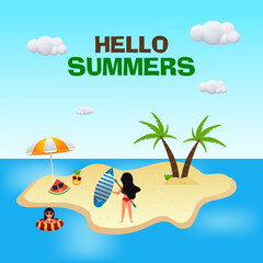 Fototapeta na wymiar Summer vacation holiday background design with travel vector illustration.