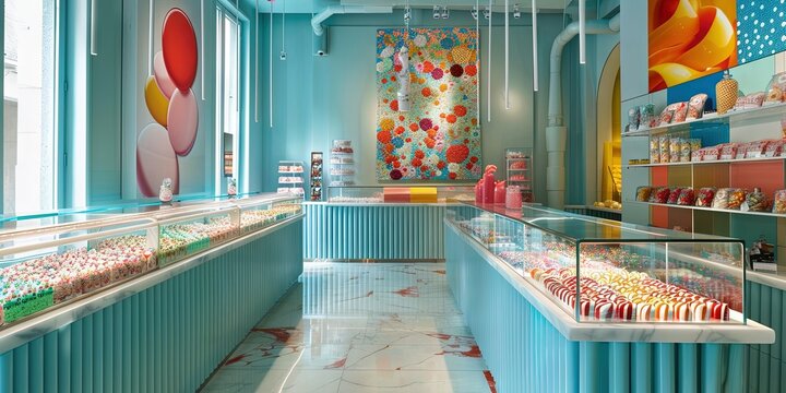 Interior of a candy shop - small business with whimsical colors and design