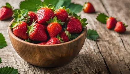 Organic Strawberries on Wooden Table